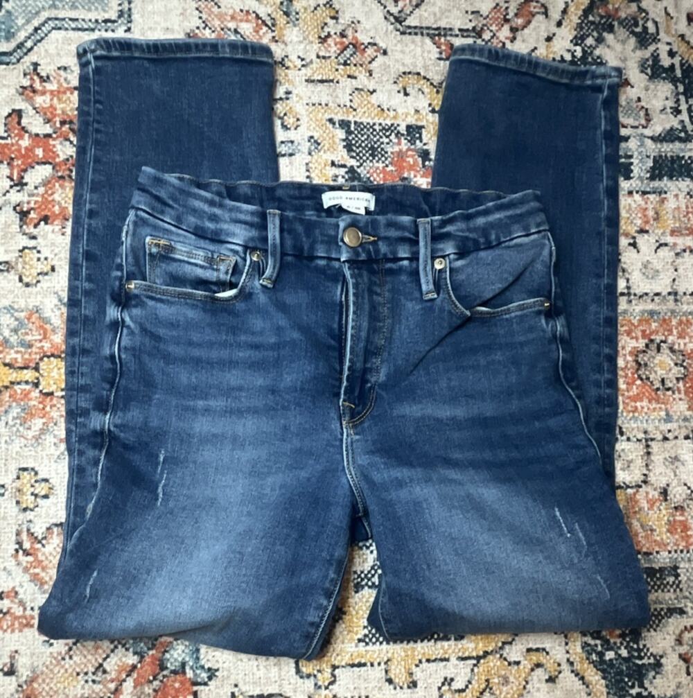 Good American Straight Slim Mid Rise Blue Stretch Denim Jeans Women’s Size 6/26